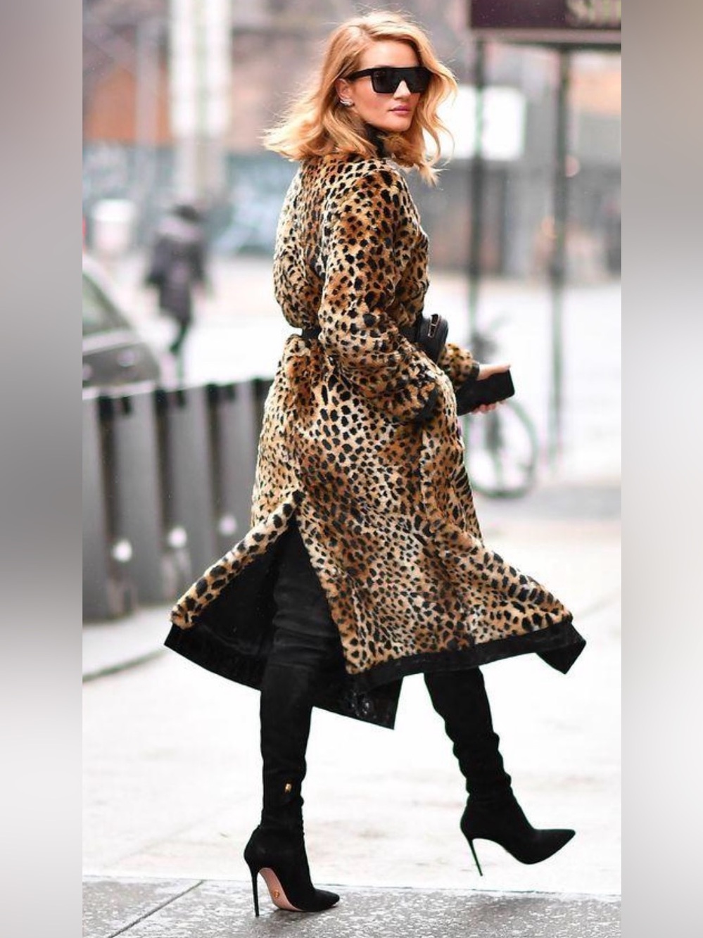 Vivian Leopard Faux-Fur Coat with Black Trim